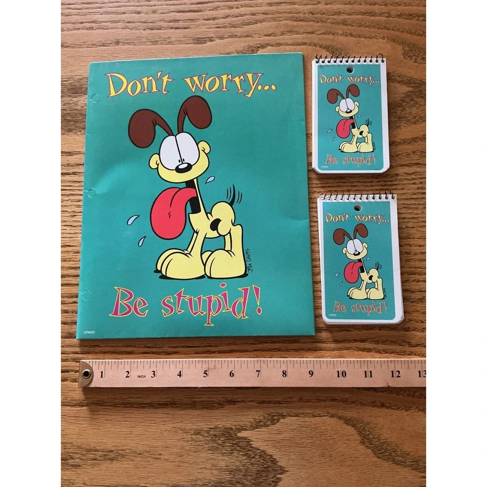 Vintage Mead Garfield Odie Don't Worry Be Stupid Folder and 2 Memo Books Set